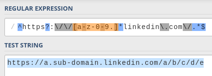 RegExp pattern with subdomain support